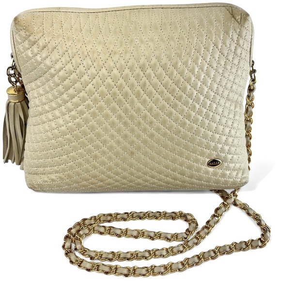 Bally Handbags - Bally Lambskin Leather Quilted Crossbody Bag with Gold Tone Chain in Cream